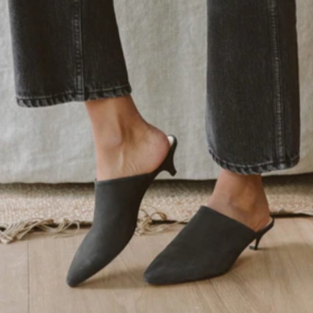 Jenni Kayne Oiled Leather Kitten Heel Mule Black